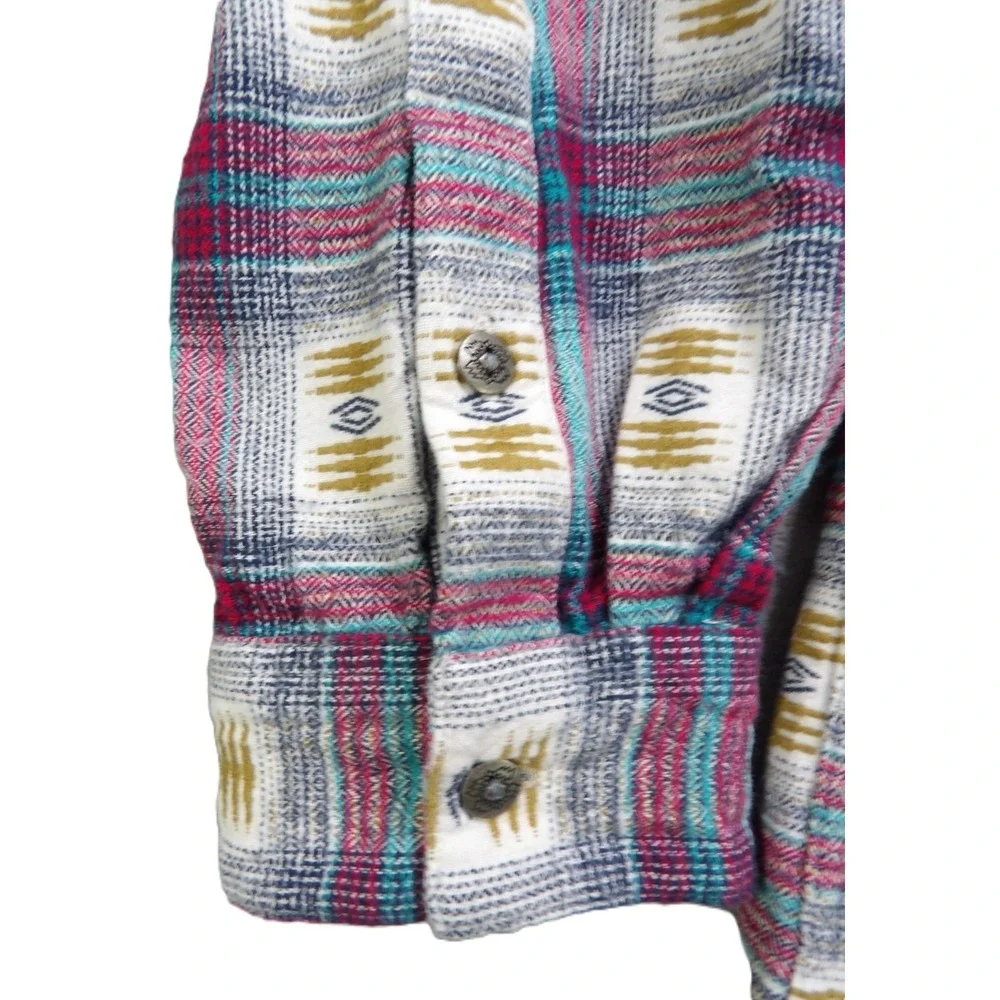 Ariat Real Relaxed Fit Shirt Women L Pink Plaid Aztec Western Button Cotton Tops